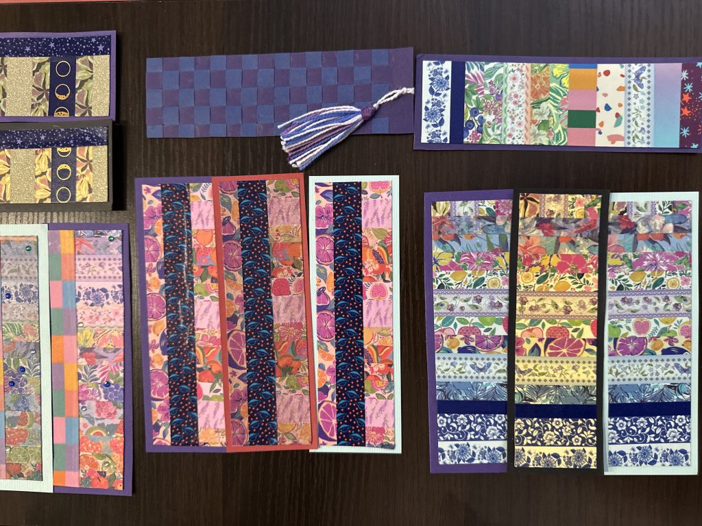Display of various colourful bookmarks.